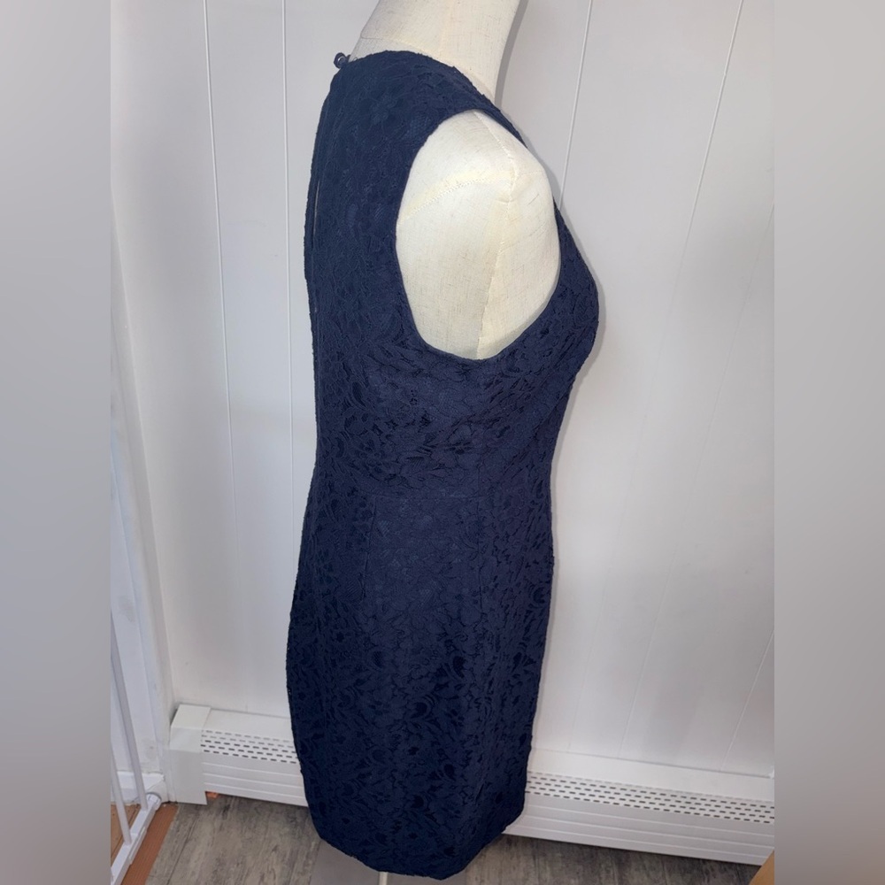 J. Crew Factory Navy Blue‎ All Over Floral Lace Sheath Knee-Length Dress Size 6 - Picture 10 of 13